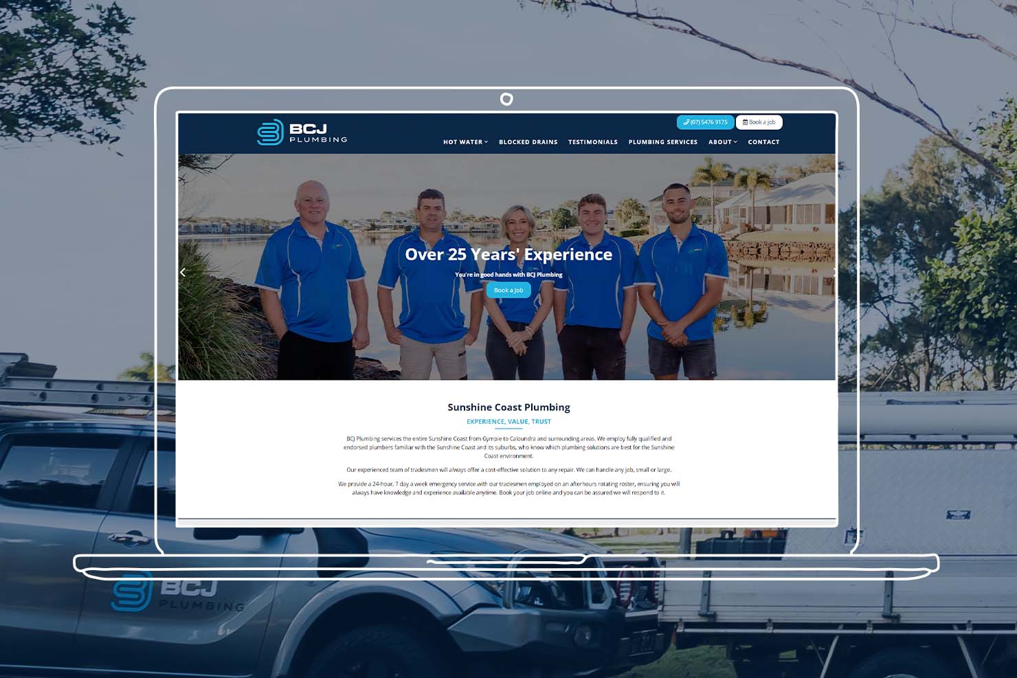 BCJ Plumbing website on laptop