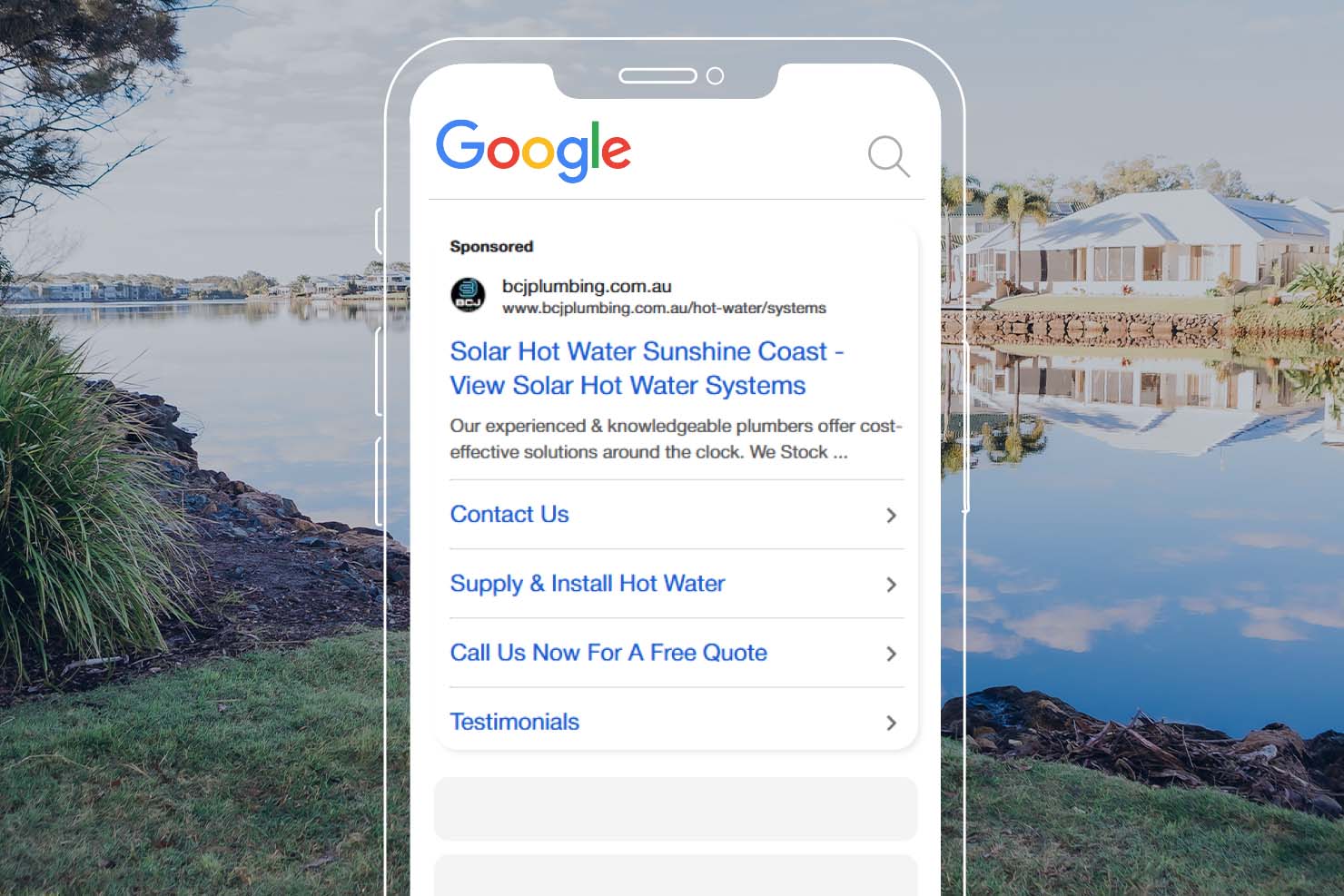 google advertising promoting solar hot water for BCJ Plumbing