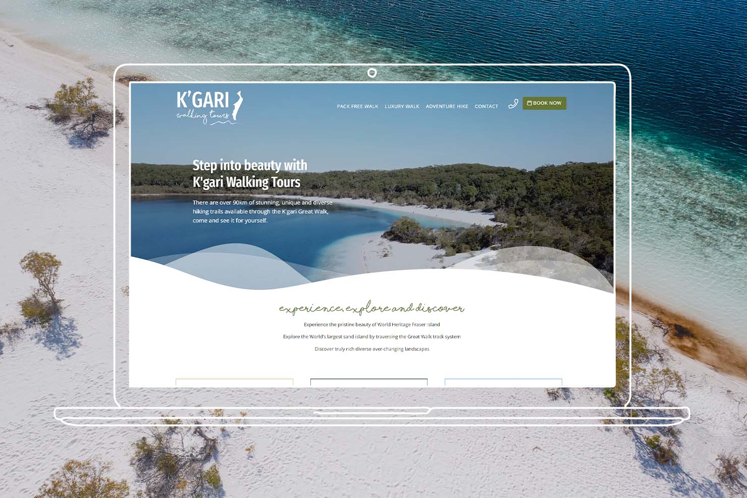 K'gari Walking Tours website on laptop