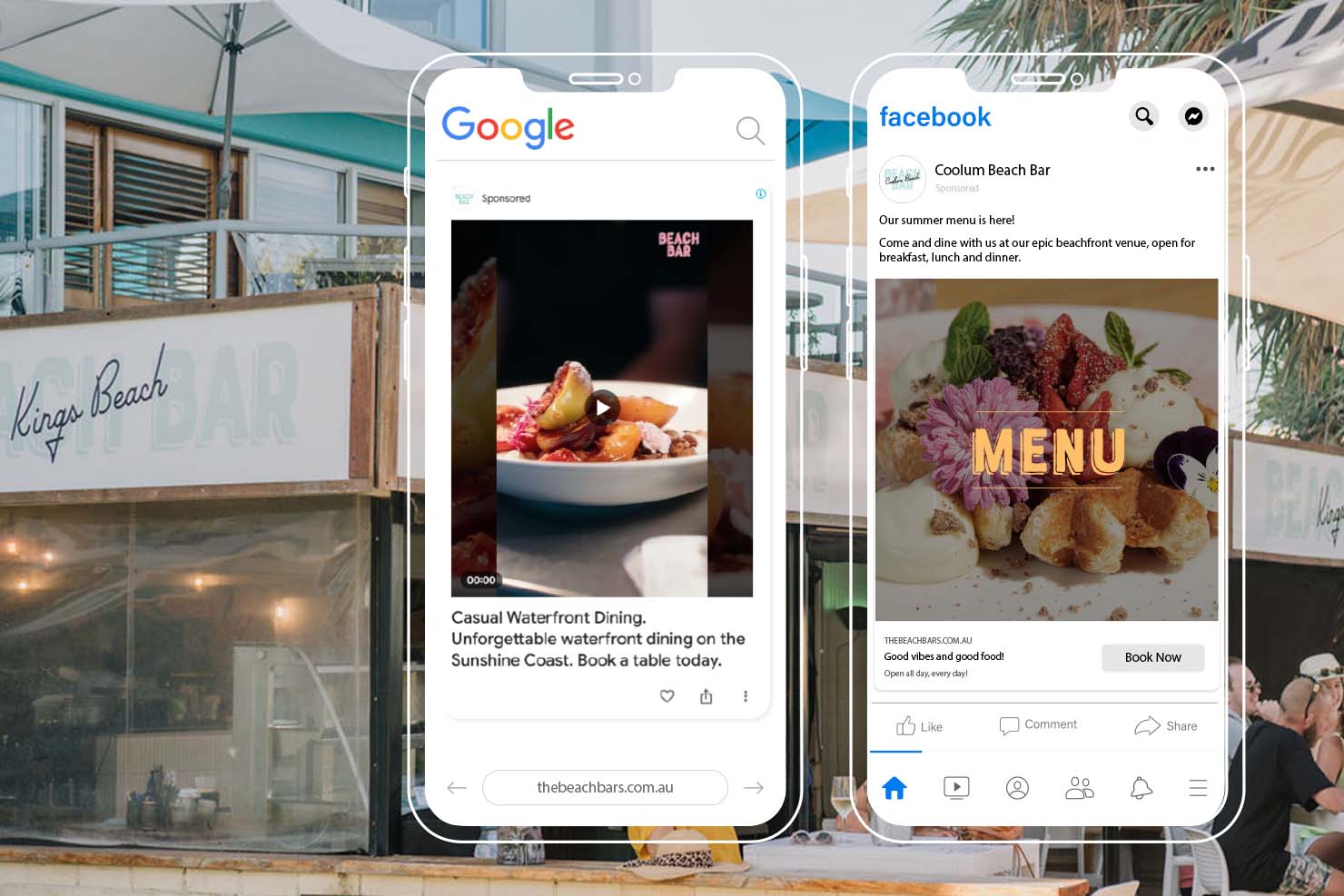 google and facebook ads for Beach Bar locations