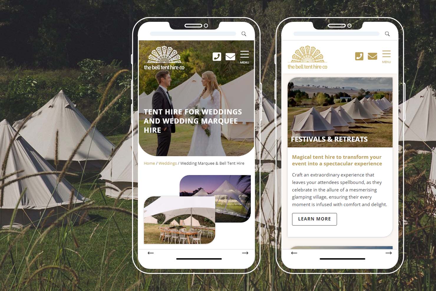 bell tent hire co website on mobile
