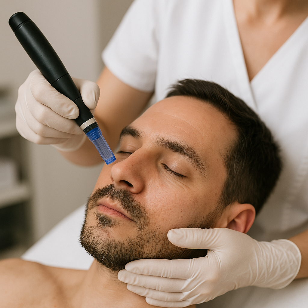 micro needling on a mans face