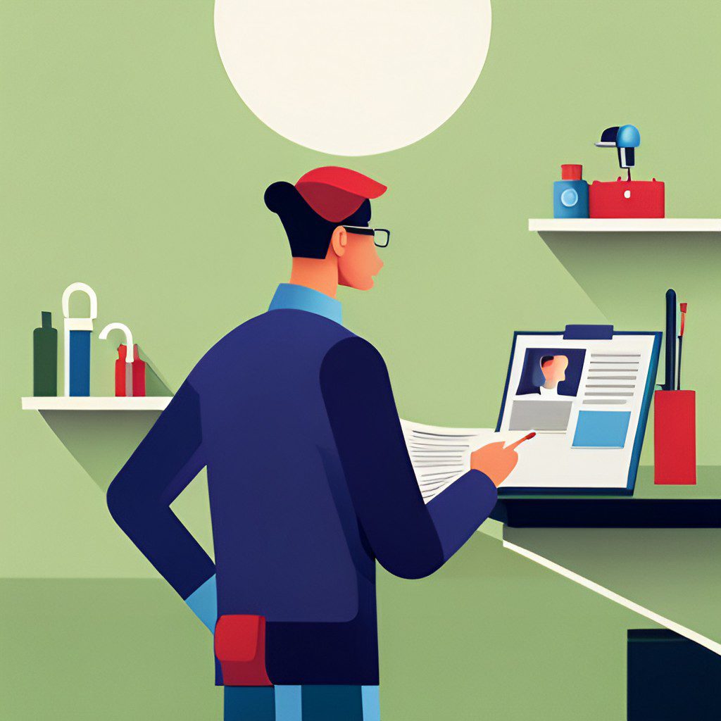 Clip art of someone on their tablet