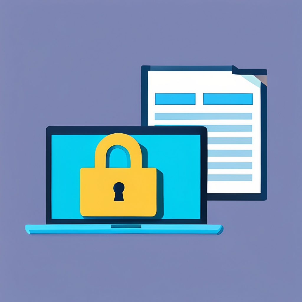 Laptop with files and lock on it