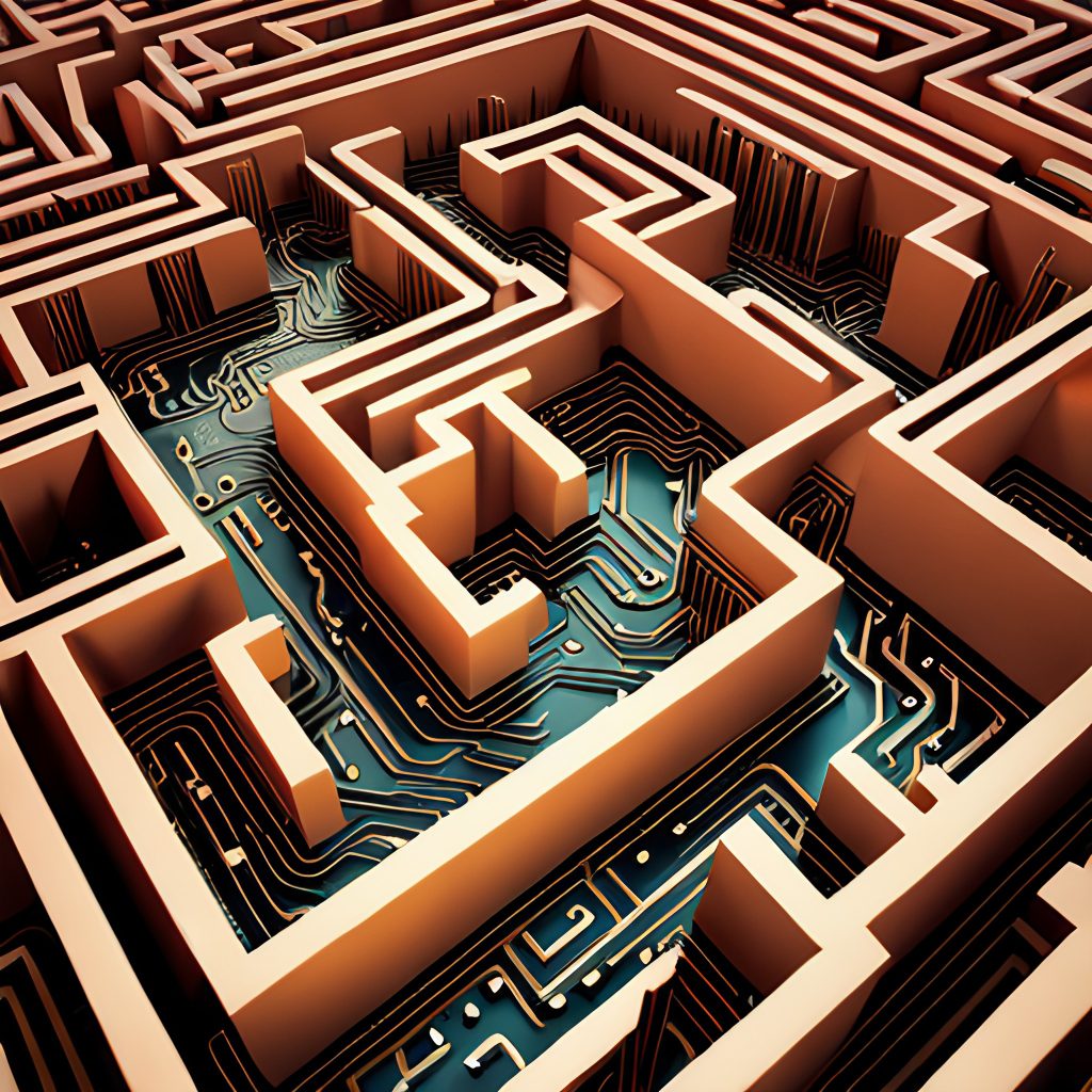 Maze made of circuitry and computer parts