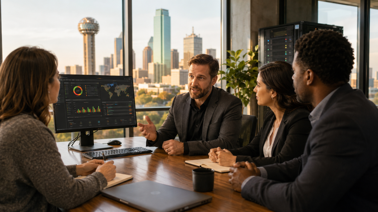 Dallas business leaders reviewing managed cybersecurity services and IT risk planning.