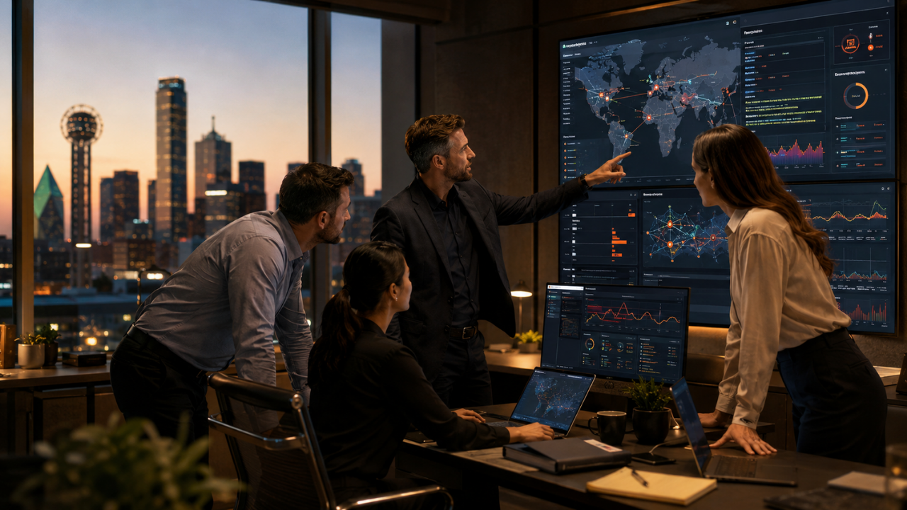 Dallas IT team monitoring cybersecurity threats and managed security alerts.
