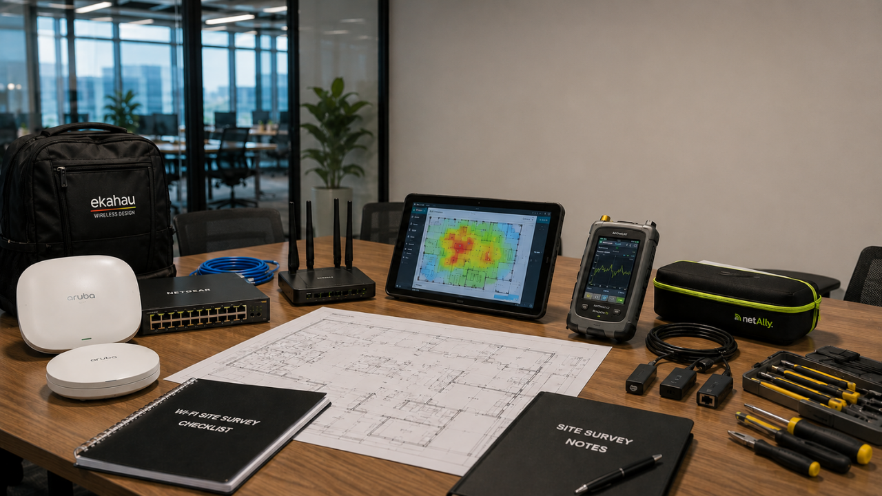 Wi-Fi site survey equipment for testing poor office Wi-Fi coverage.