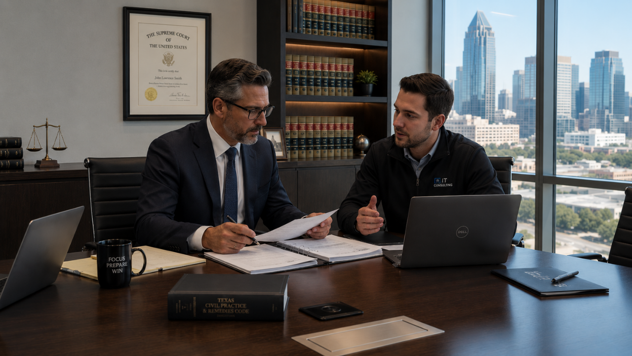 Dallas law firm reviewing managed IT support and client data protection.