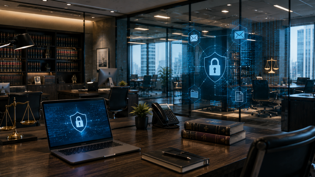 Cybersecurity for law firms protecting client files and secure communications.