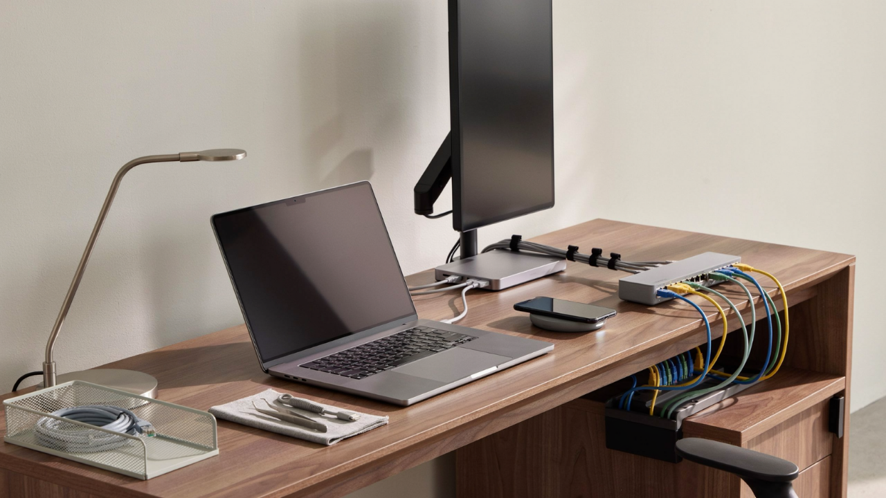 Workstation with network equipment used to document Wi-Fi survey report deliverables