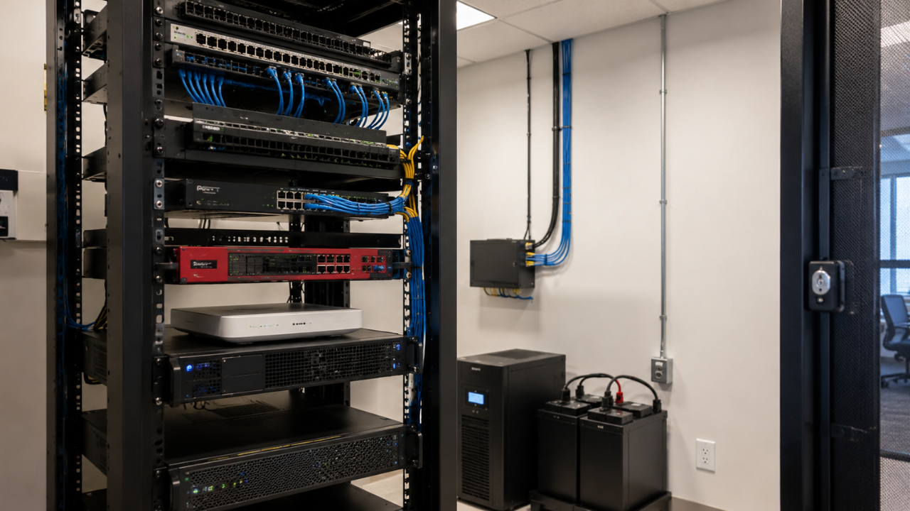 Network infrastructure supporting managed IT services for a small business.