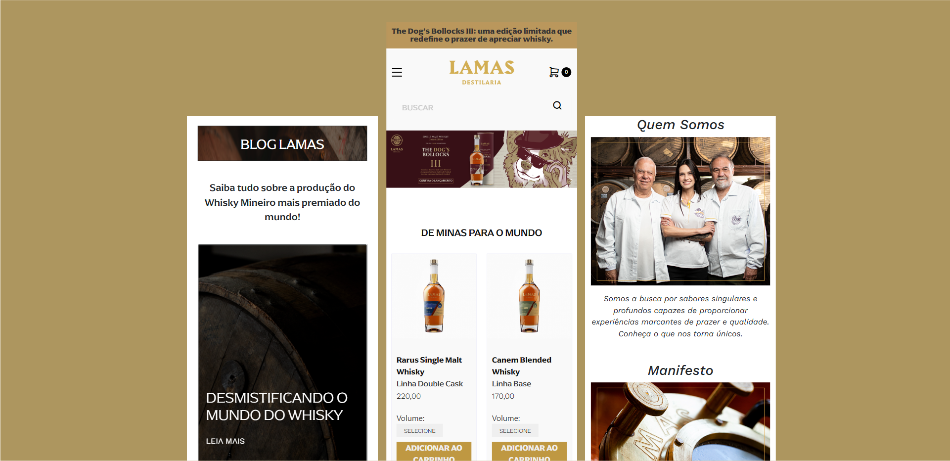 Interface antiga do e-commerce da Lamas