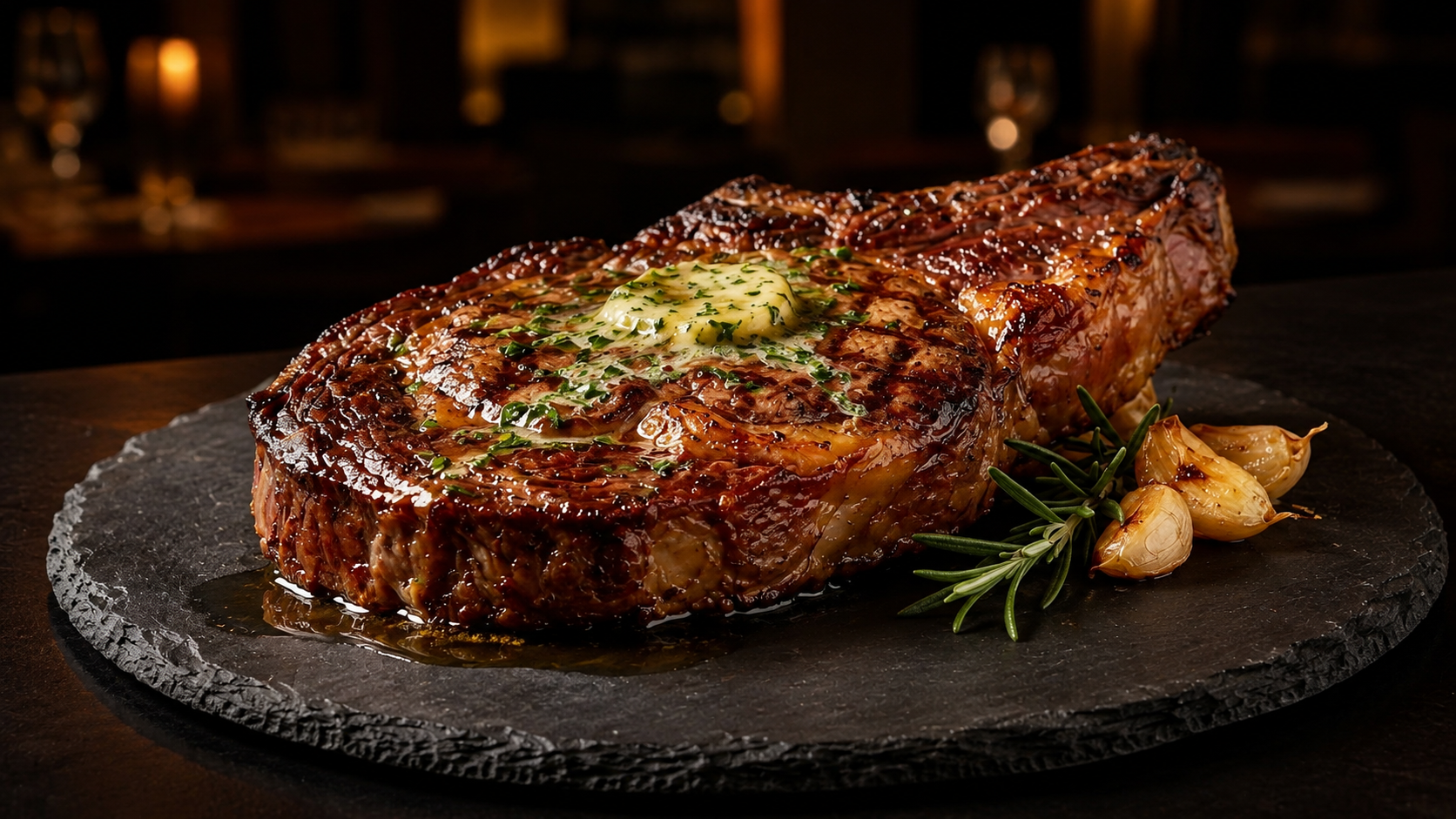 Juicy grilled prime steak with herb butter at Duke's Steakhouse in Metuchen, NJ