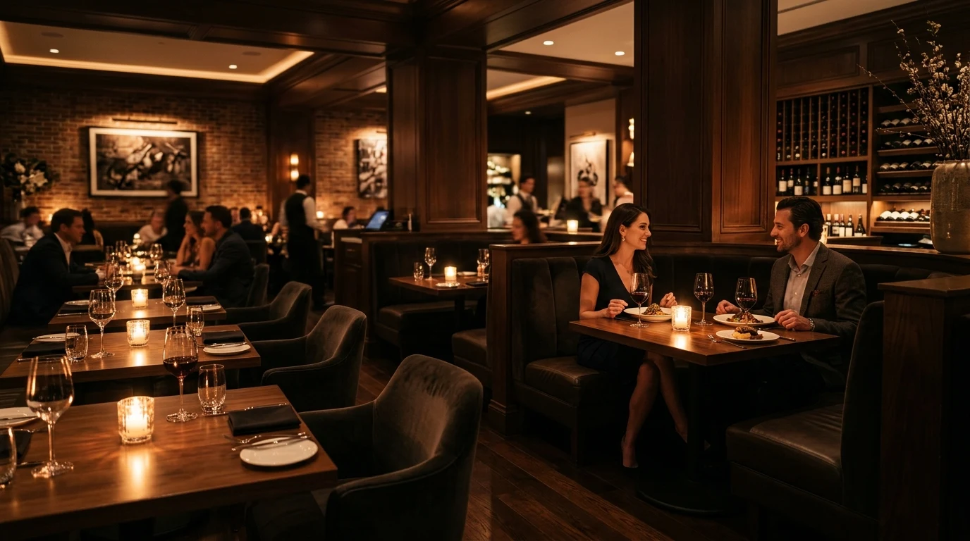 Romantic candlelit dining room at Duke's Steakhouse in Metuchen NJ