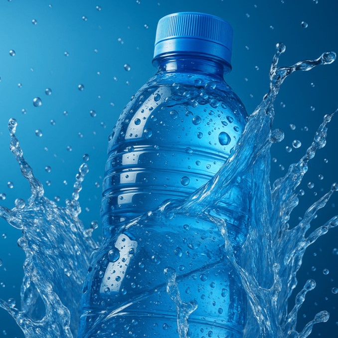 One bottle splashing in water.