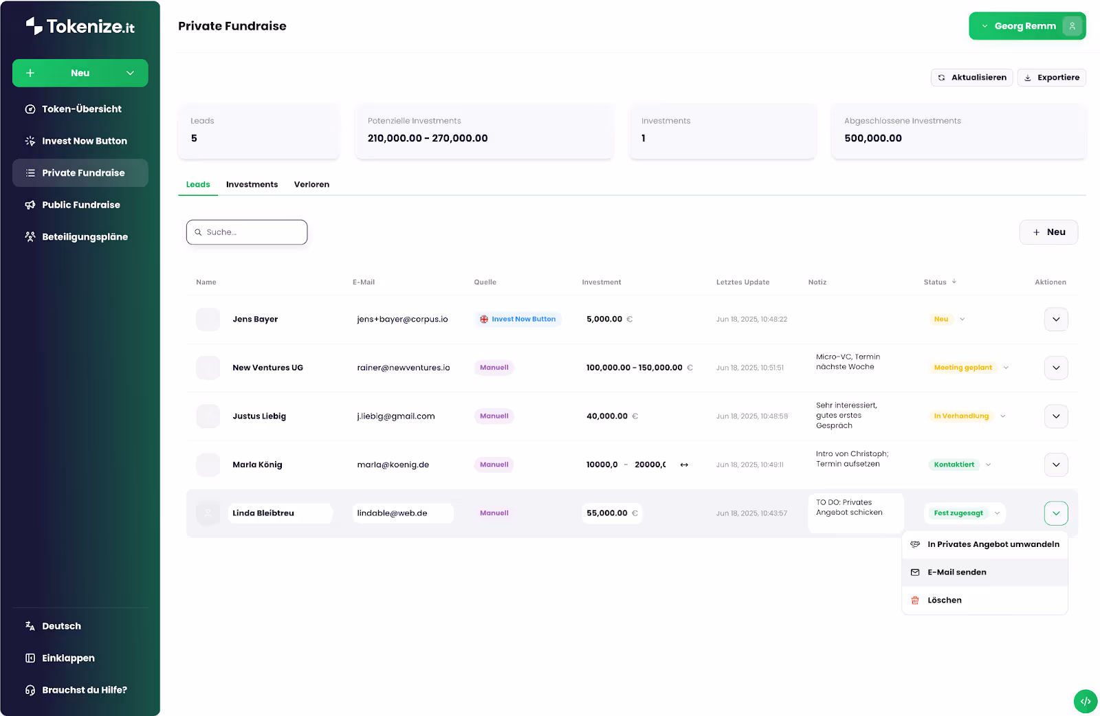 Image of Tokenize.it dashboard