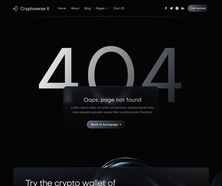 Cryptoverse X - 404 Not Found Page - Crypto Webflow Template