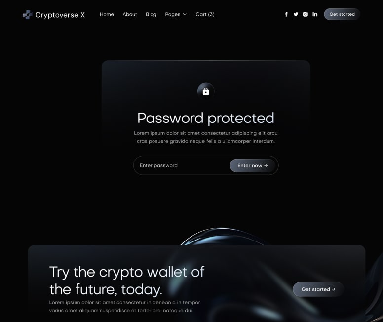 Cryptoverse X - Password Protected Page - Crypto Webflow Template