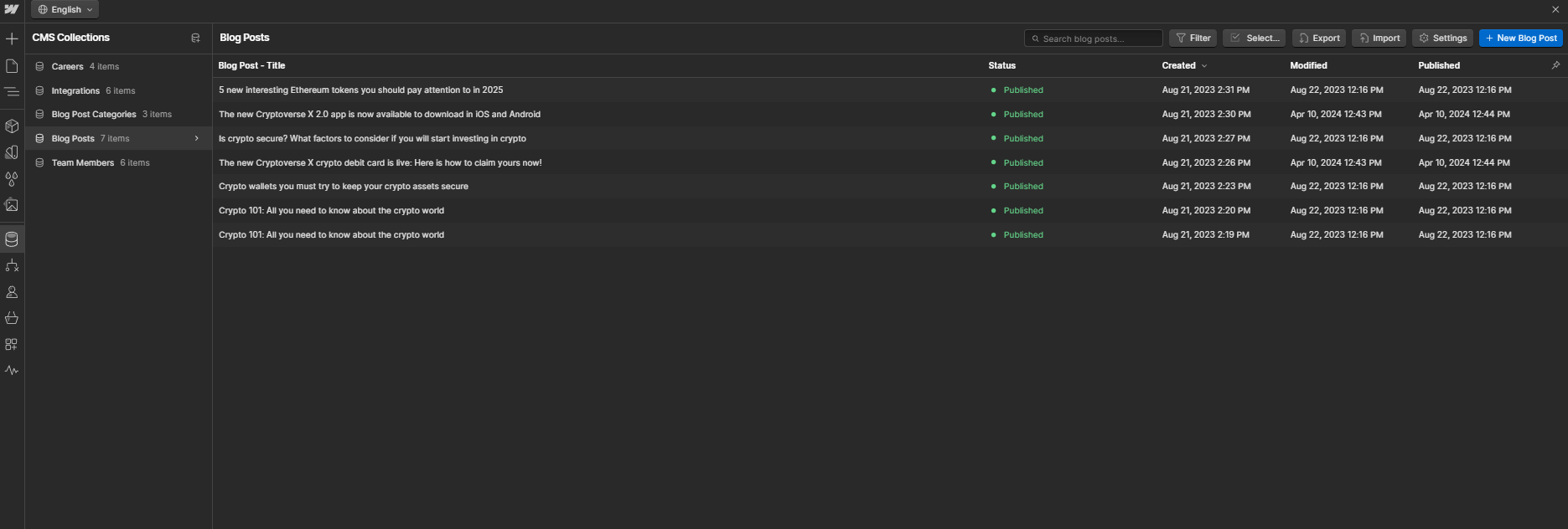 CMS Collection - Cryptoverse X  Webflow Template