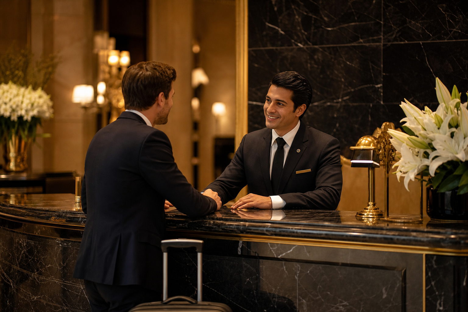 Legacy Concierge assisting a member at a hotel desk