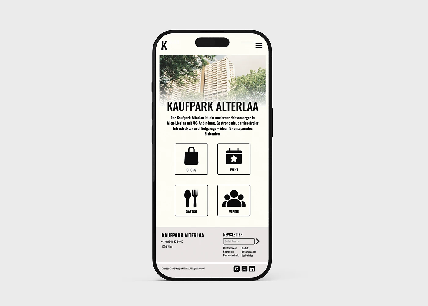 Mockup of redesigned Website on the Phone