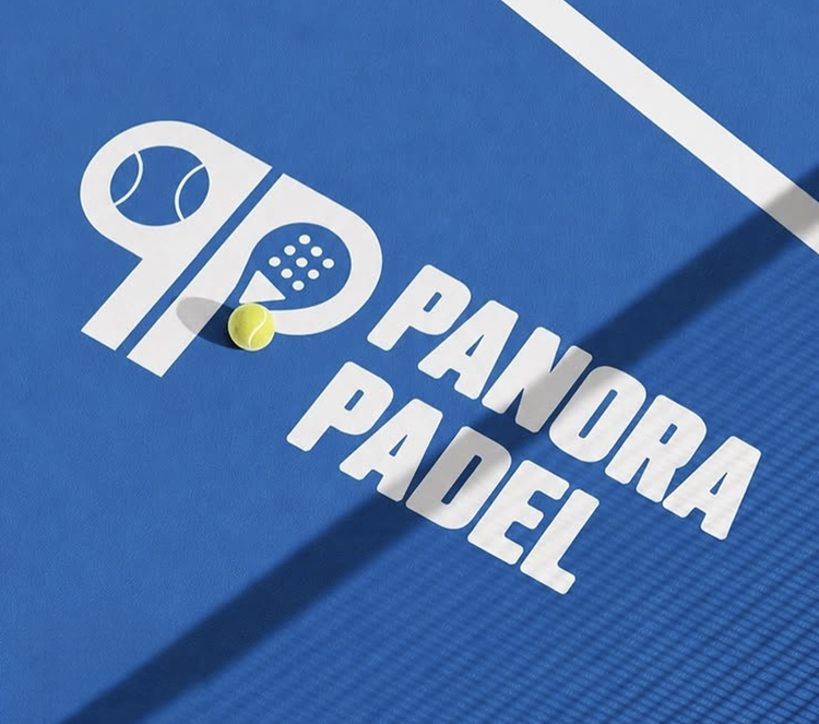 Logo design and visual identity for Panora Padel featuring a custom sports-inspired mark.