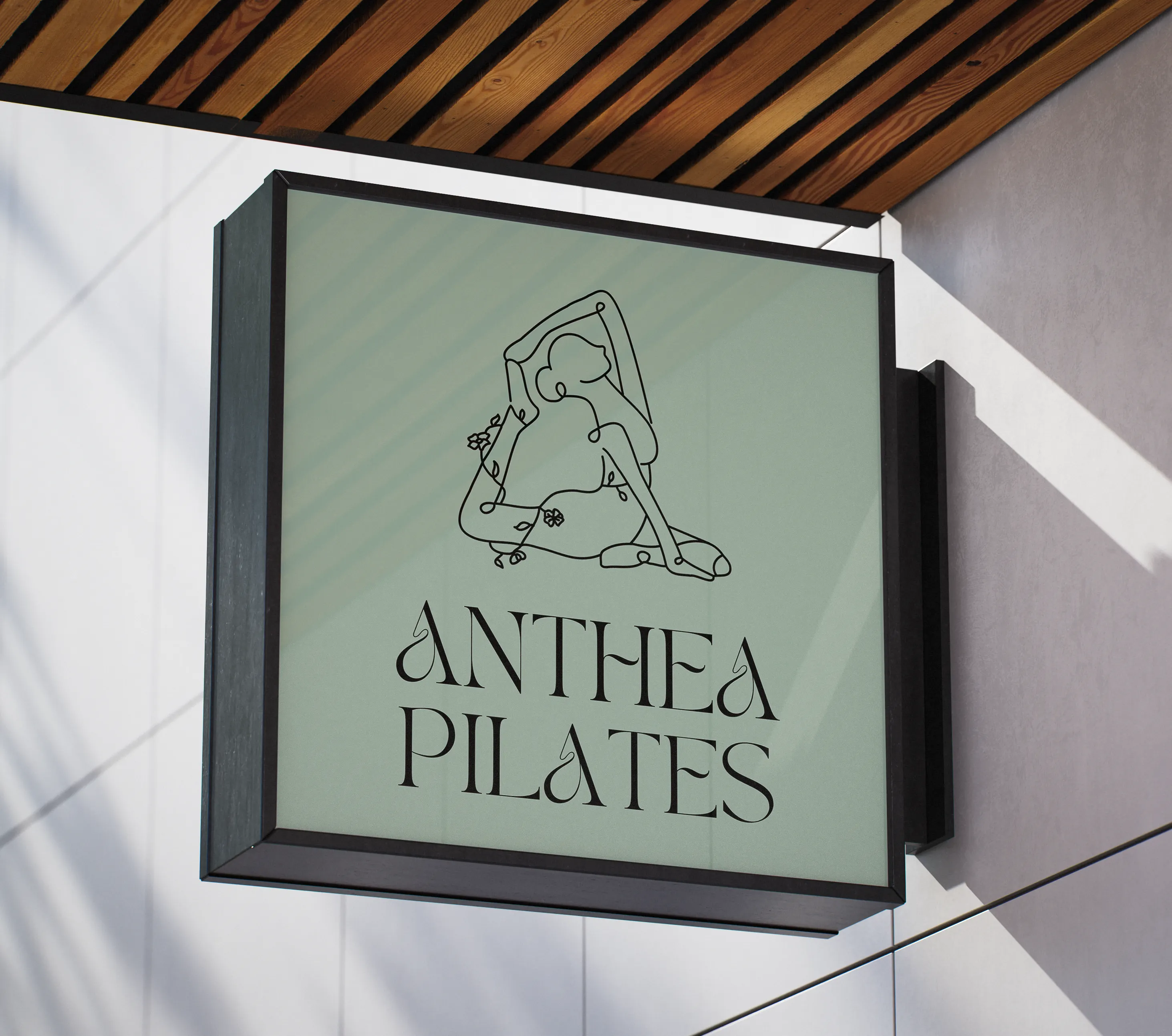 Brand identity and logo design for Anthea Pilates featuring an elegant line-art illustration and custom typography.