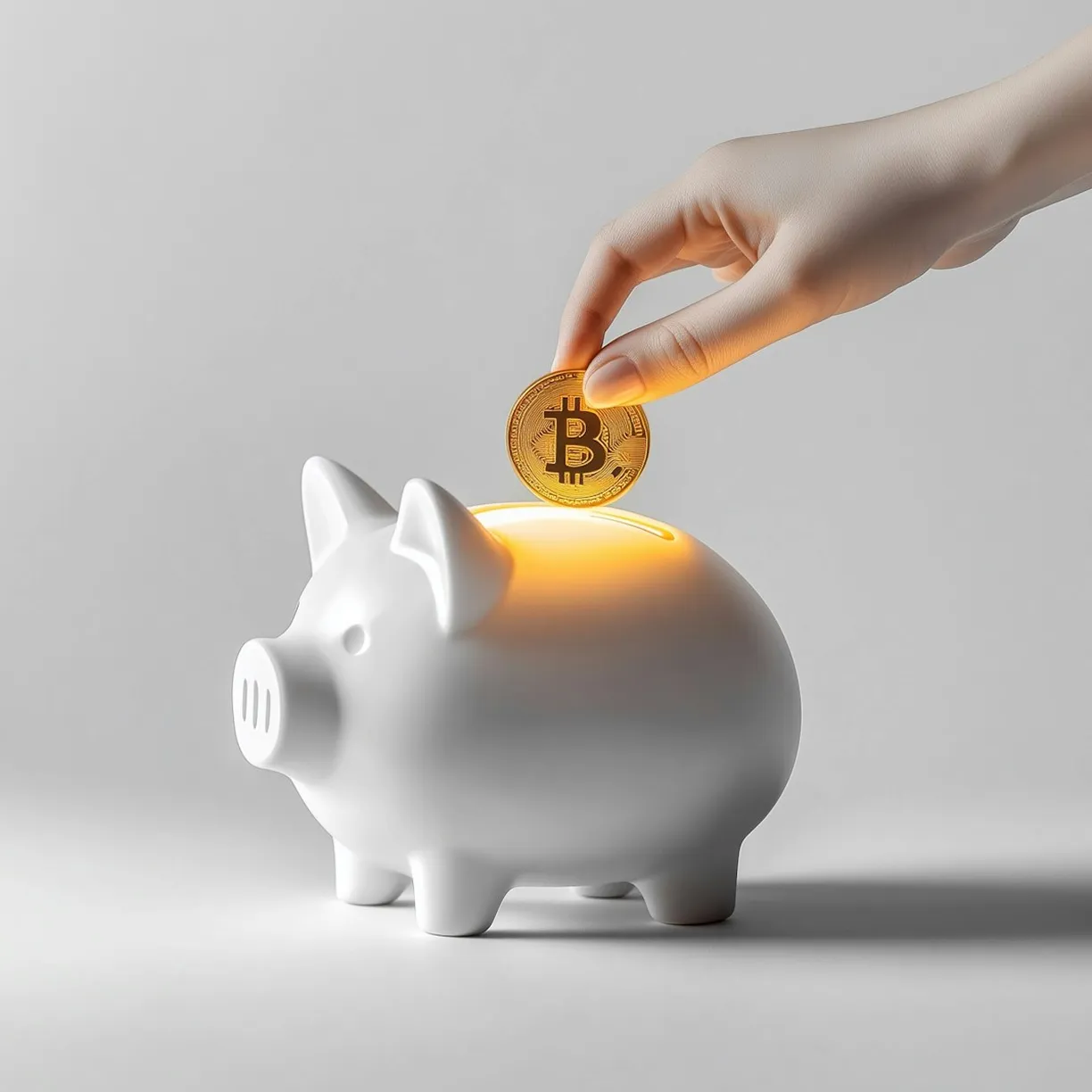 someone putting money on piggy bank