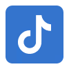 TikTok logo in black and gray on a blue square background.