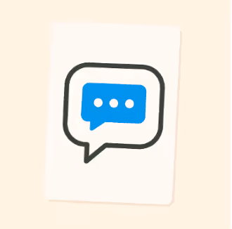 Icon of two overlapping speech bubbles, one blue with three white dots and one outlined in black.