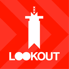 White sword icon above the word LOOKOUT in bold letters on a red background with diagonal stripes.