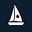 Simple black and white icon of a sailboat with a triangular sail and a hull.