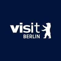 Visit Berlin logo with white text and a bear silhouette on a dark blue background.