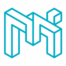 Teal geometric impossible shape forming stylized letters M and I.