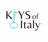 Logo for Keys of Italy featuring the letter E stylized as a blue key.