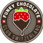 Funky Chocolate Club Switzerland logo with a red strawberry dipped in chocolate.