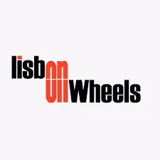 Logo with the text 'lisbon Wheels' where the 'on' is in red and vertically aligned.