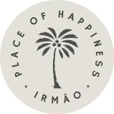 Circular logo with a stylized palm tree in the center and text around it reading 'Place of Happiness Irmão'.