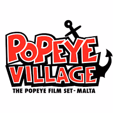 Popeye Village logo with an anchor integrated into the design and text stating 'The Popeye Film Set – Malta'.
