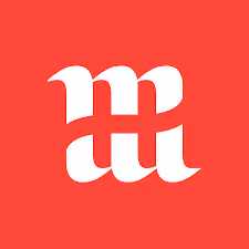 White stylized letter 'm' logo on a red background.