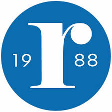 Blue circle with white lowercase letter r and the numbers 19 and 88 on each side.