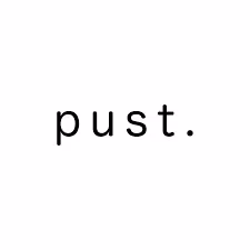 The word 'pust.' written in lowercase black letters on a white background.