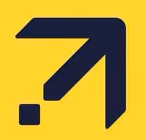 Black arrow pointing diagonally upward to the right on a yellow square background.