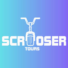 Scrooser Tours logo with stylized electric scooter handlebars and gradient blue to purple background.
