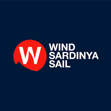 Logo with a red circle containing a white stylized W, next to the text 'WIND SARDINYA SAIL' in white on a dark blue background.
