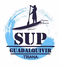 Logo featuring a silhouette of a person paddleboarding on water with the text 'SUP Guadalquivir Triana' in blue and black.