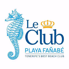 Logo of Le Club Playa Fañabé featuring a detailed blue seahorse and a gold crown above the word Club.