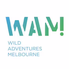 WAM! Wild Adventures Melbourne logo with stylized letters in blue and green.