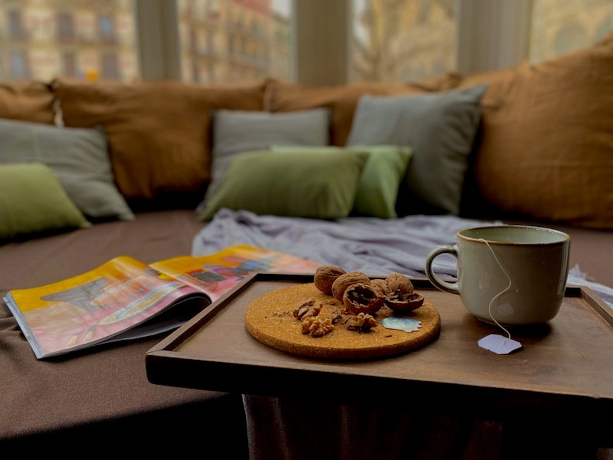 sofa with breakfast